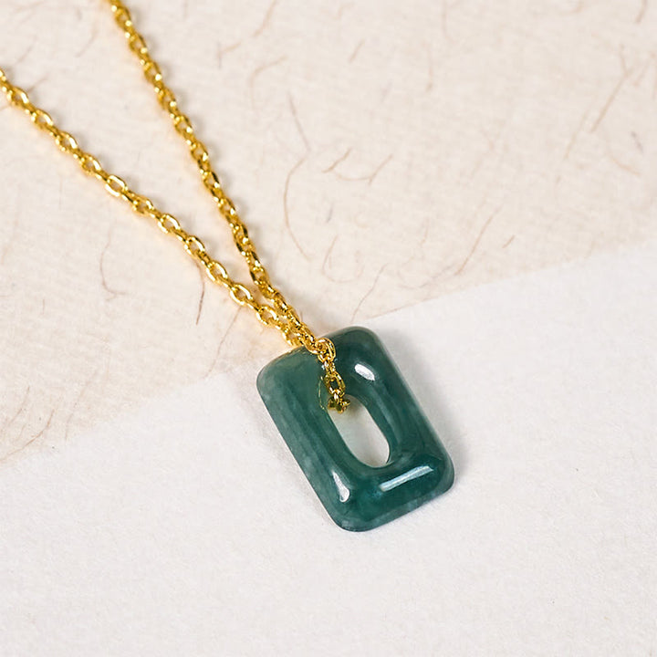 Buddha Stones ミニスクエアグリーンジェイドアバンダンスネックレスペンダント - image 2