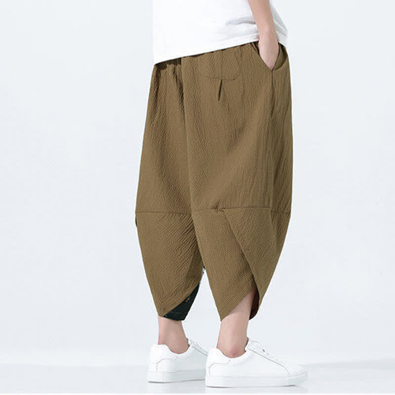 Buddha Stones 夏用ドローストリングタッセル鶴柄メンズハーレムパンツ - image 4