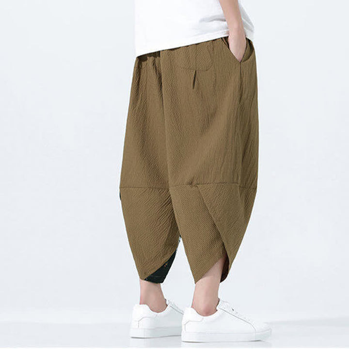 Buddha Stones 夏用ドローストリングタッセル鶴柄メンズハーレムパンツ - image 4