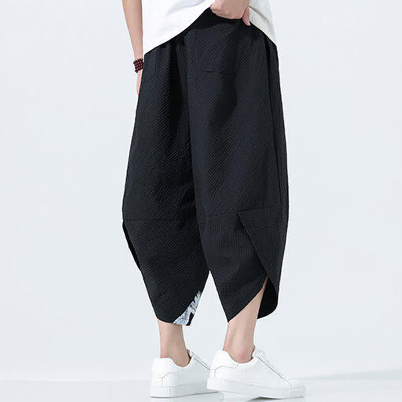 Buddha Stones 夏用ドローストリングタッセル鶴柄メンズハーレムパンツ - image 11