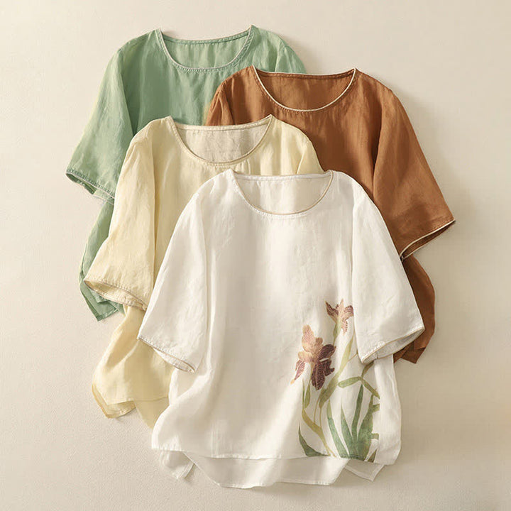 Buddha Stones 夏らしい花柄プリントのレディース半袖Tシャツ - image 25