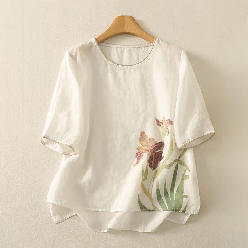 Buddha Stones 夏らしい花柄プリントのレディース半袖Tシャツ - 白 - US8-10，UK/AU12-14，EU40-42 (2XL) - image 15