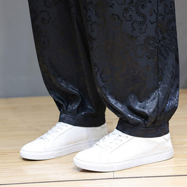Buddha Stones 夏物 ドローストリング 雲柄 無地 ゴムウエスト メンズ ハーレムパンツ ポケット付き - image 10