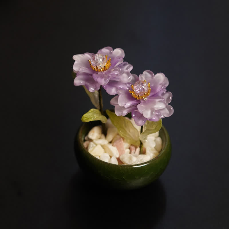 Buddha Stones 牡丹蓮六花植木鉢 手作り マインドフルリビング装飾 - 紫牡丹 - image 1