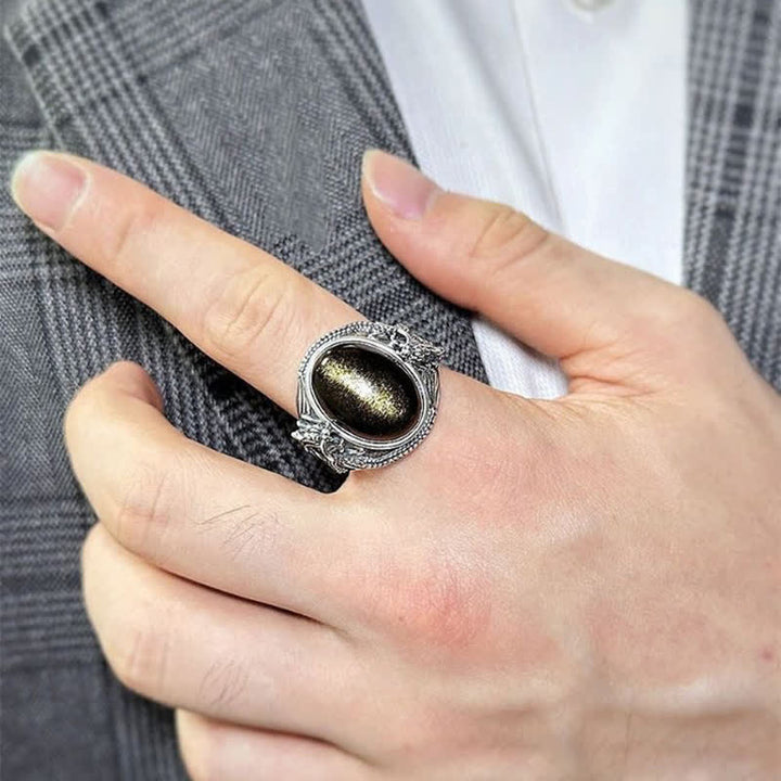 Buddha Stones 銅製ブラックオニキス製調節可能保護リング - image 2