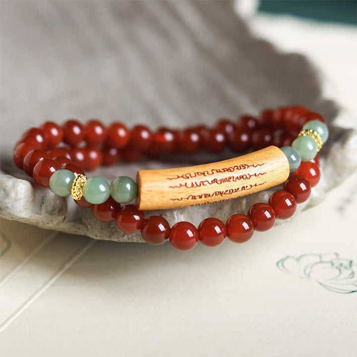 Buddha Stones レッドアゲート、グリーンアベンチュリン、五戒ダブルラップバランスブレスレット - image 2