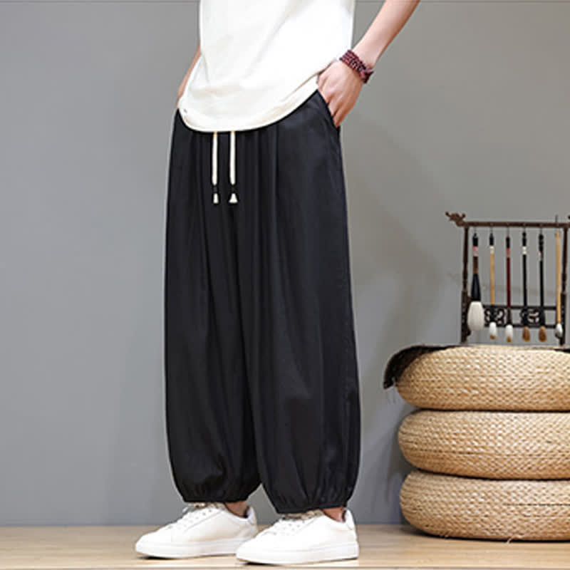 Buddha Stones サマーゼン ゴムウエストカフ メンズ クロップド ハーレムパンツ ポケット付き - image 33