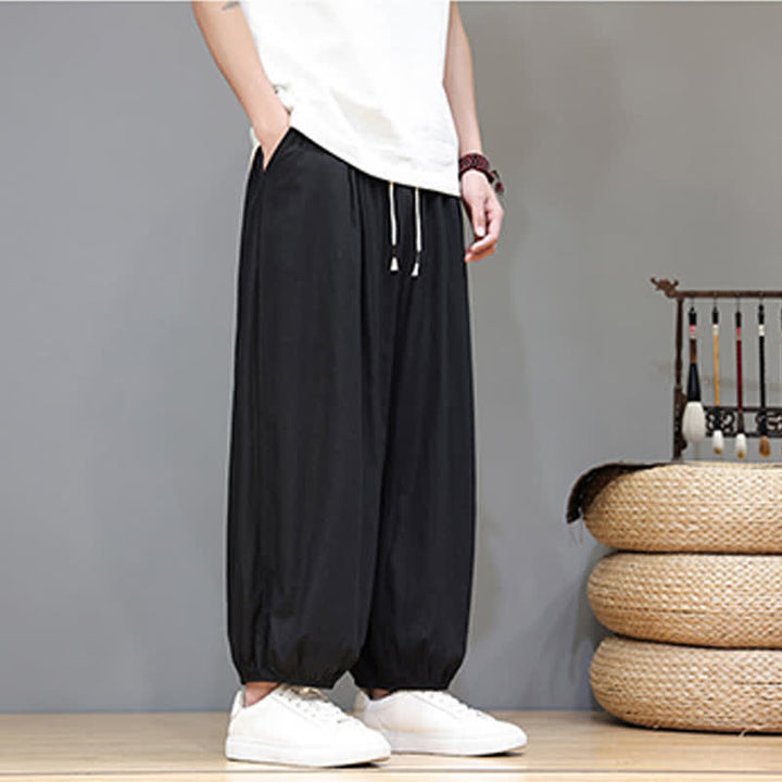 Buddha Stones サマーゼン ゴムウエストカフ メンズ クロップド ハーレムパンツ ポケット付き - image 32