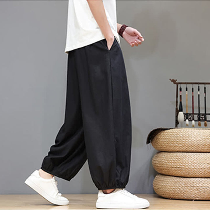 Buddha Stones サマーゼン ゴムウエストカフ メンズ クロップド ハーレムパンツ ポケット付き - image 35