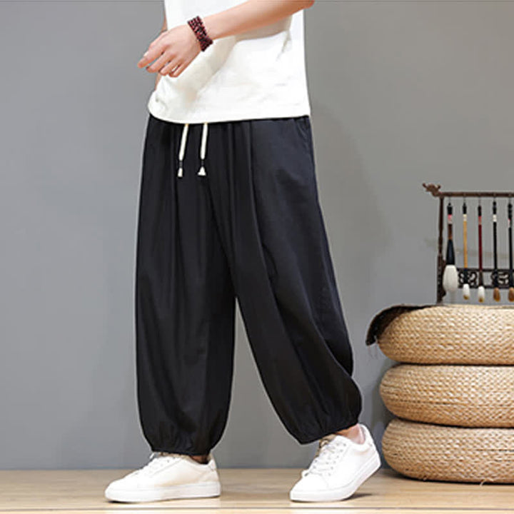 Buddha Stones サマーゼン ゴムウエストカフ メンズ クロップド ハーレムパンツ ポケット付き - 黒 - US/UK/AU46、 EU56 (5XL) - image 28
