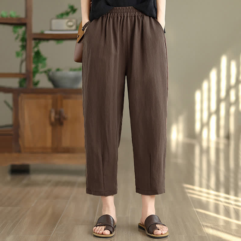 Buddha Stones 夏物カジュアル無地レディーステーパードパンツ（ポケット付き） - image 5