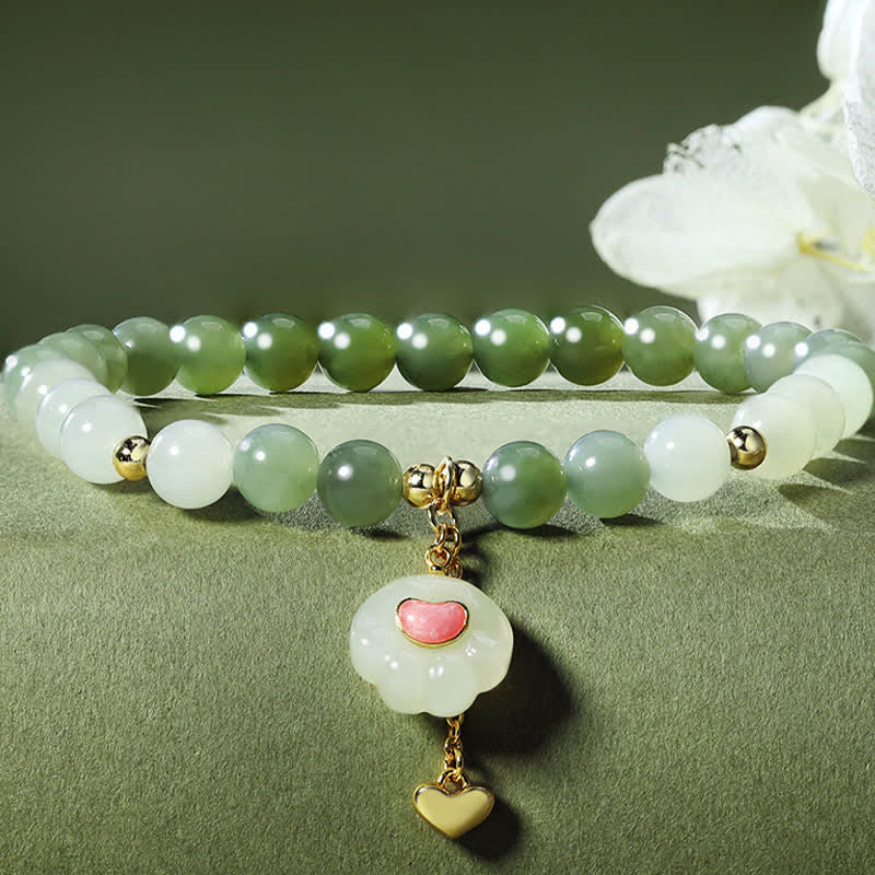 Buddha Stones 天然和田翡翠ハート型猫足デザイン豊穣ブレスレット - image 1