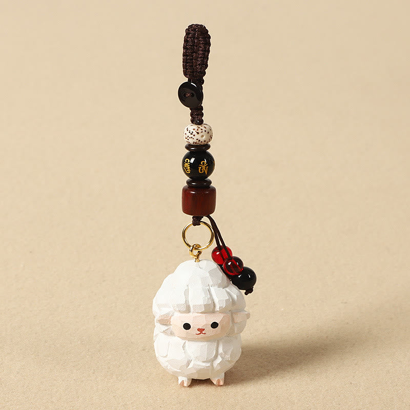 Buddha Stones 干支 菩提樹材彫刻 梅の花 平和 安全オーム・マニ・パドメ・フムポジティブ キーチェーン - ヤギ 4cm（色、形、サイズは異なる場合があります） - オーム・マニ・パドメ・フム - image 0