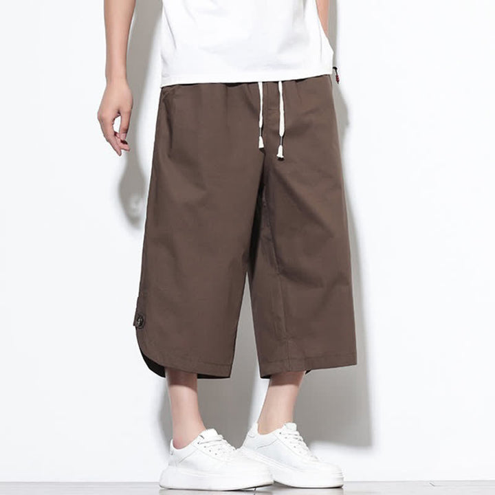 Buddha Stones 夏物カジュアル ドローストリング サイドスリット 無地コットン メンズ ハーレムパンツ ポケット付き - image 39