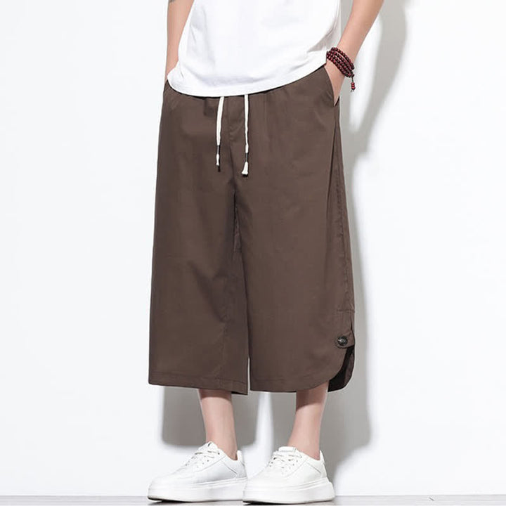 Buddha Stones 夏物カジュアル ドローストリング サイドスリット 無地コットン メンズ ハーレムパンツ ポケット付き - image 34