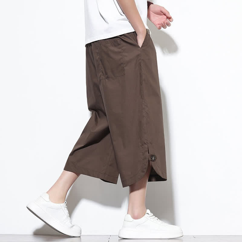 Buddha Stones 夏物カジュアル ドローストリング サイドスリット 無地コットン メンズ ハーレムパンツ ポケット付き - image 38