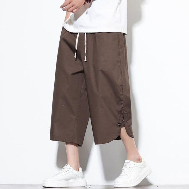 Buddha Stones 夏物カジュアル ドローストリング サイドスリット 無地コットン メンズ ハーレムパンツ ポケット付き - image 35