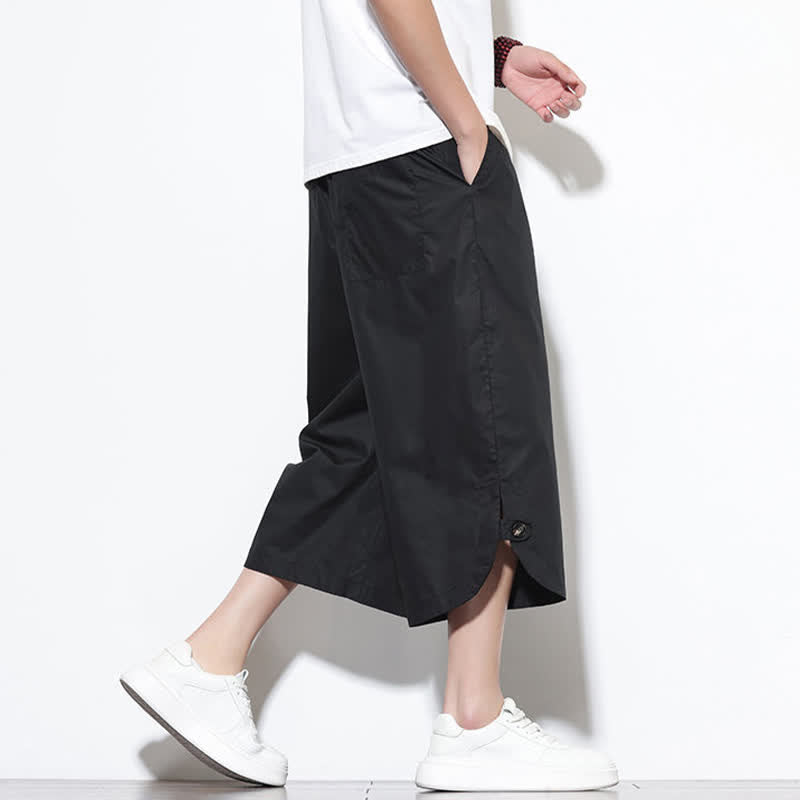 Buddha Stones 夏物カジュアル ドローストリング サイドスリット 無地コットン メンズ ハーレムパンツ ポケット付き - image 16