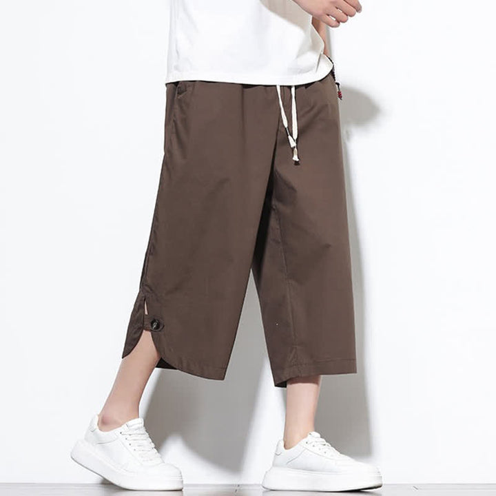 Buddha Stones 夏物カジュアル ドローストリング サイドスリット 無地コットン メンズ ハーレムパンツ ポケット付き - image 37