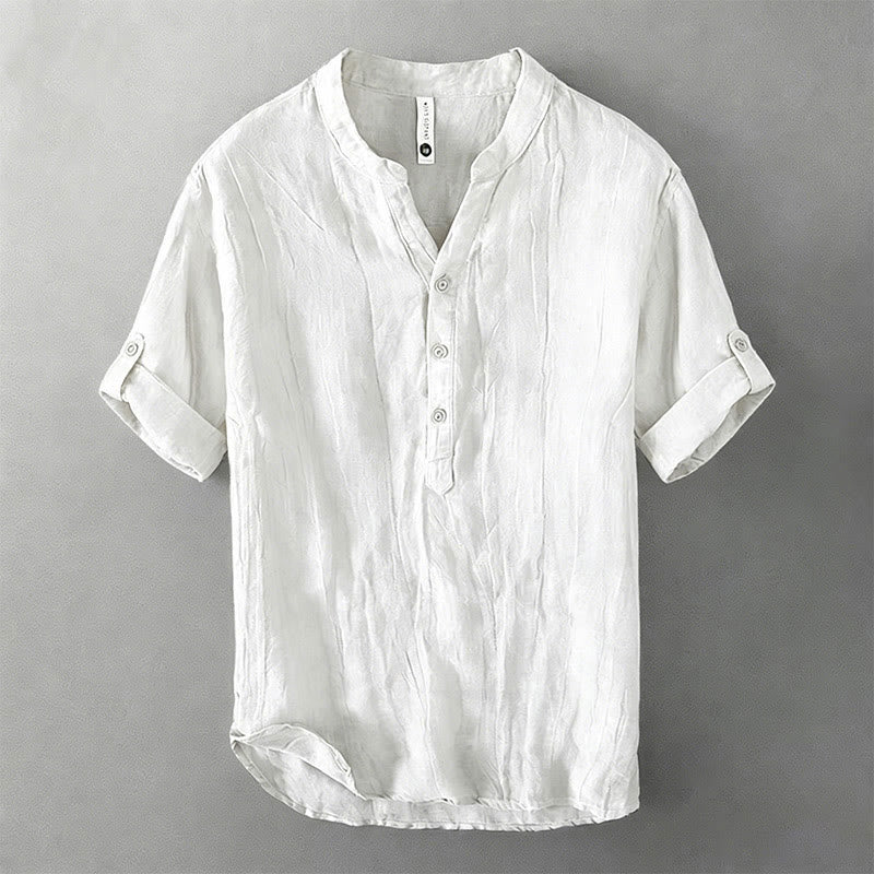 Buddha Stones 夏用ハーフボタンロールスリーブデザインコットンリネンメンズ半袖シャツ - 白 - US/UK/AU46、 EU56 (3XL) - image 14
