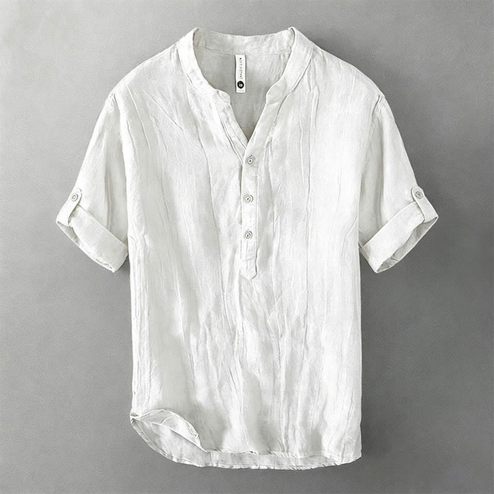 Buddha Stones 夏用ハーフボタンロールスリーブデザインコットンリネンメンズ半袖シャツ - 白 - US/UK/AU46、 EU56 (3XL) - image 14