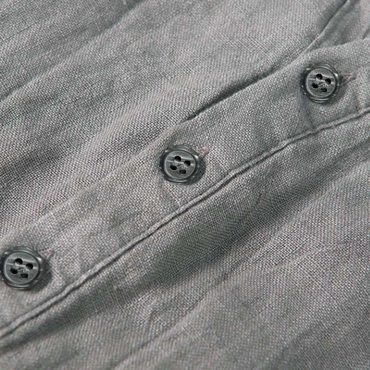 Buddha Stones 夏用ハーフボタンロールスリーブデザインコットンリネンメンズ半袖シャツ - image 3
