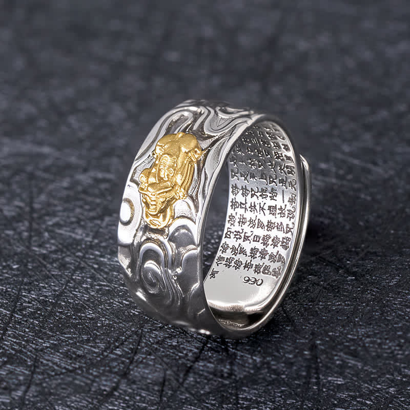 Buddha Stones PiXiu心経銅製調節可能富の指輪 - ゴールデンPiXiu - image 0