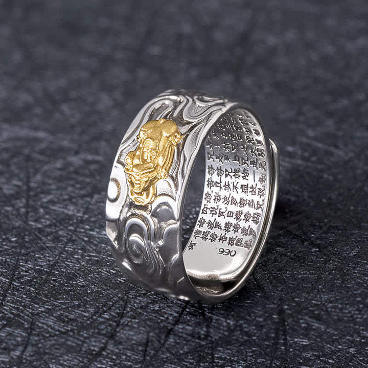 Buddha Stones PiXiu心経銅製調節可能富の指輪 - ゴールデンPiXiu - image 0