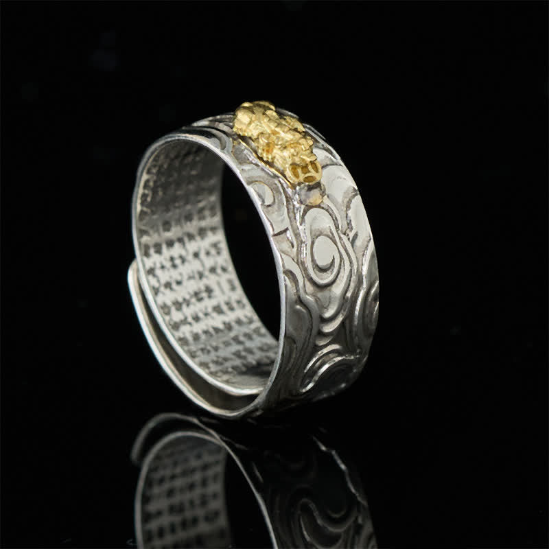 Buddha Stones PiXiu心経銅製調節可能富の指輪 - image 1