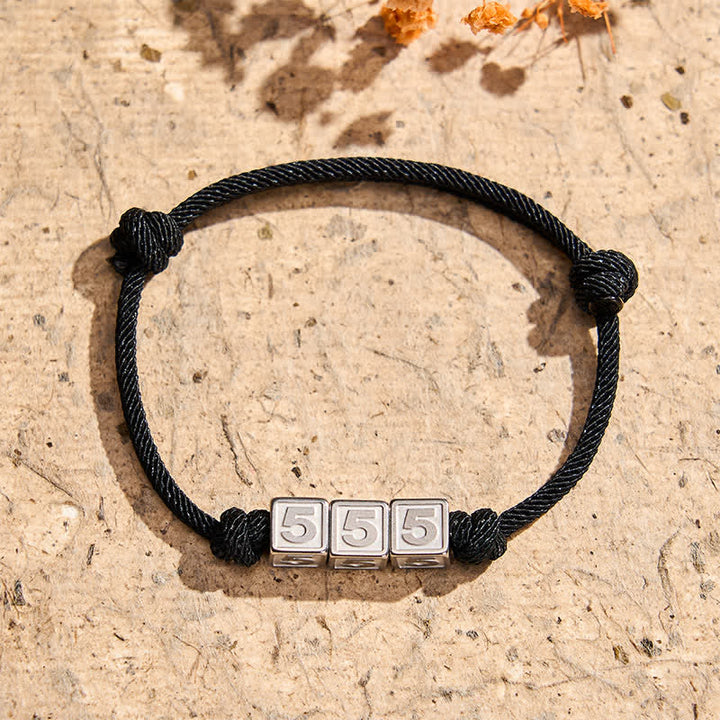 Buddha Stones チタン鋼製 000-999 エンジェルナンバー 調節可能 ブラックストリング フェイスブレスレット - 黒ロープ（手首周り：15～23cm） - 555 - image 17