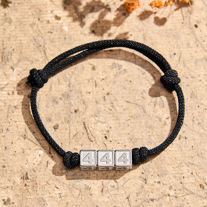 Buddha Stones チタン鋼製 000-999 エンジェルナンバー 調節可能 ブラックストリング フェイスブレスレット - 黒ロープ（手首周り：15～23cm） - 444 - image 13
