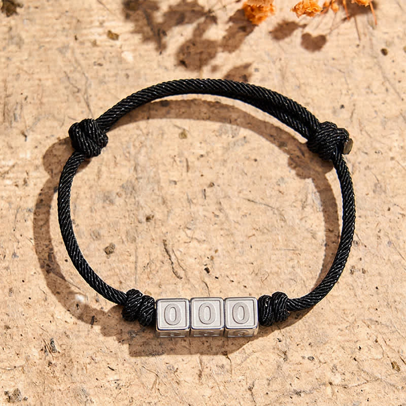 Buddha Stones チタン鋼製 000-999 エンジェルナンバー 調節可能 ブラックストリング フェイスブレスレット - 黒ロープ（手首周り：15～23cm） - 000 - image 1