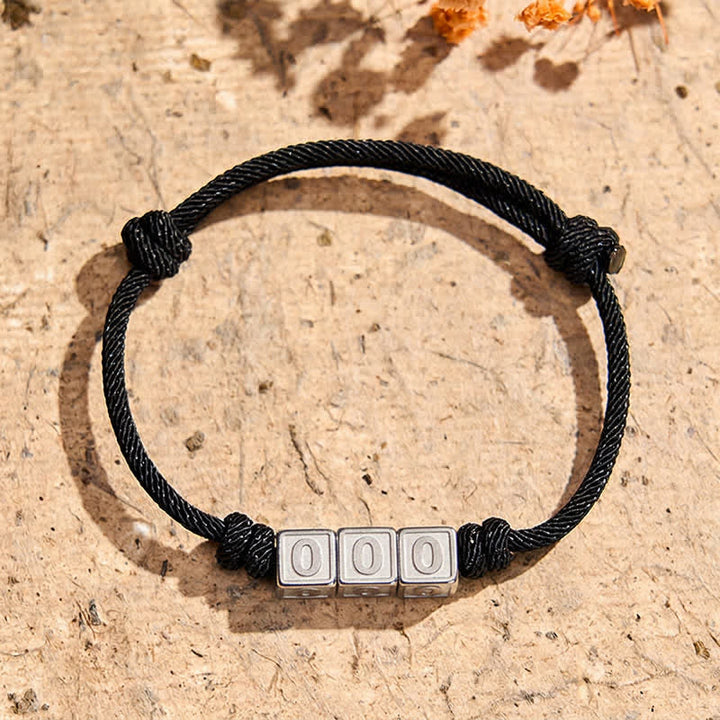 Buddha Stones チタン鋼製 000-999 エンジェルナンバー 調節可能 ブラックストリング フェイスブレスレット - 黒ロープ（手首周り：15～23cm） - 000 - image 1