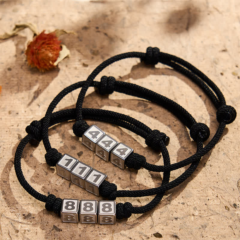 Buddha Stones チタン鋼製 000-999 エンジェルナンバー 調節可能 ブラックストリング フェイスブレスレット - image 32