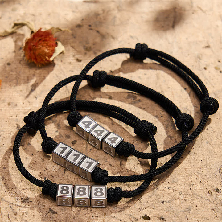 Buddha Stones チタン鋼製 000-999 エンジェルナンバー 調節可能 ブラックストリング フェイスブレスレット - image 32