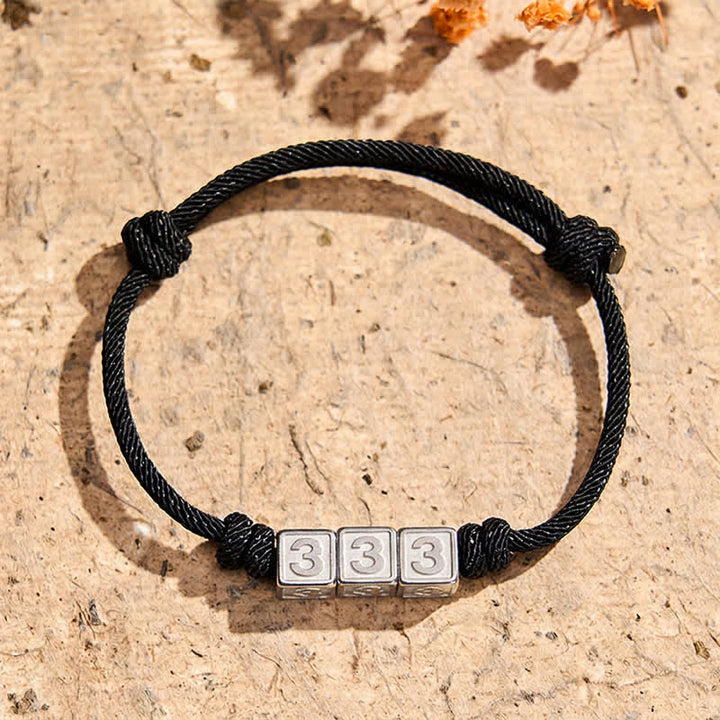 Buddha Stones チタン鋼製 000-999 エンジェルナンバー 調節可能 ブラックストリング フェイスブレスレット - 黒ロープ（手首周り：15～23cm） - 333 - image 11