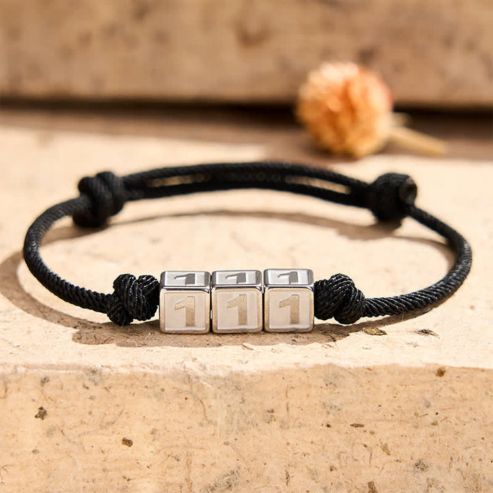 Buddha Stones チタン鋼製 000-999 エンジェルナンバー 調節可能 ブラックストリング フェイスブレスレット - image 6