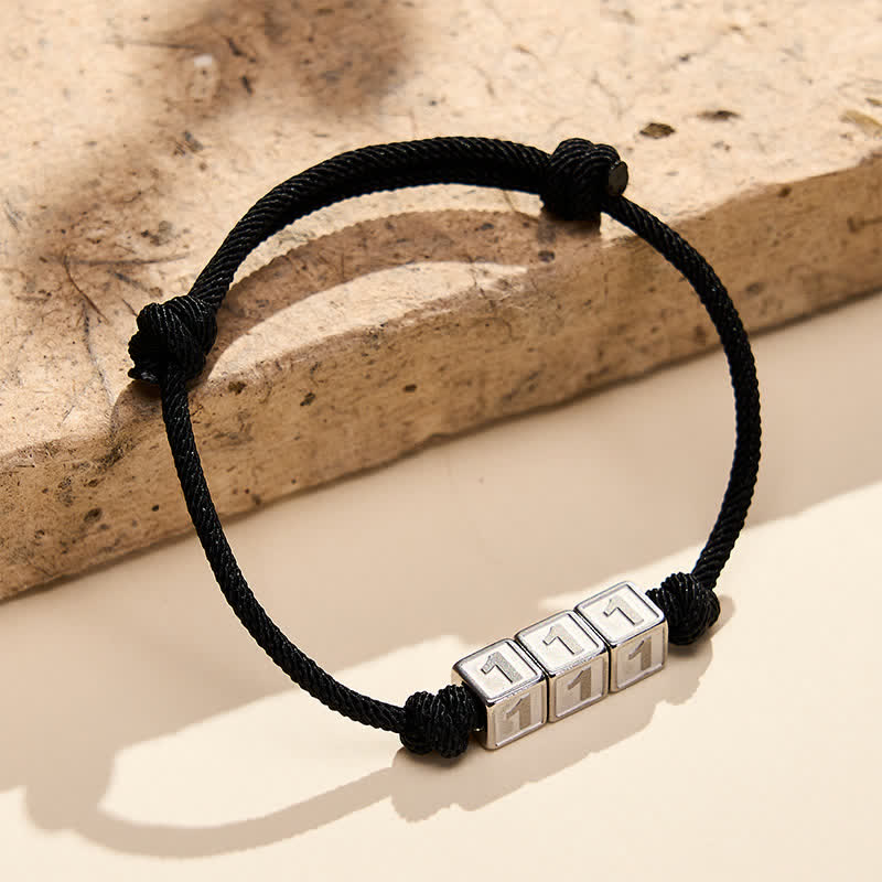 Buddha Stones チタン鋼製 000-999 エンジェルナンバー 調節可能 ブラックストリング フェイスブレスレット - image 7
