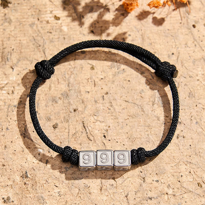 Buddha Stones チタン鋼製 000-999 エンジェルナンバー 調節可能 ブラックストリング フェイスブレスレット - 黒ロープ（手首周り：15～23cm） - 999 - image 30