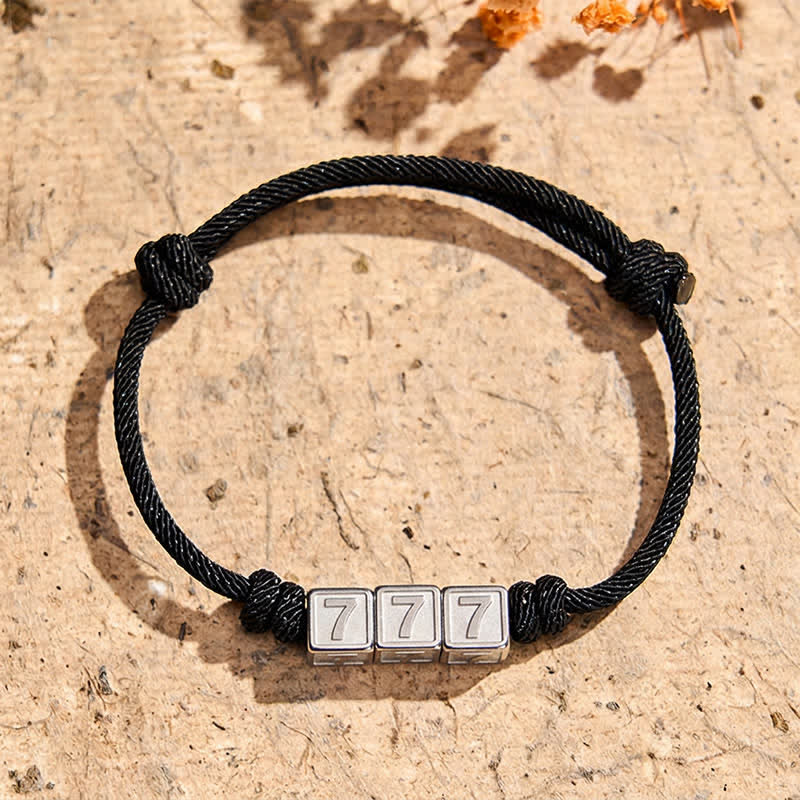 Buddha Stones チタン鋼製 000-999 エンジェルナンバー 調節可能 ブラックストリング フェイスブレスレット - 黒ロープ（手首周り：15～23cm） - 777 - image 23