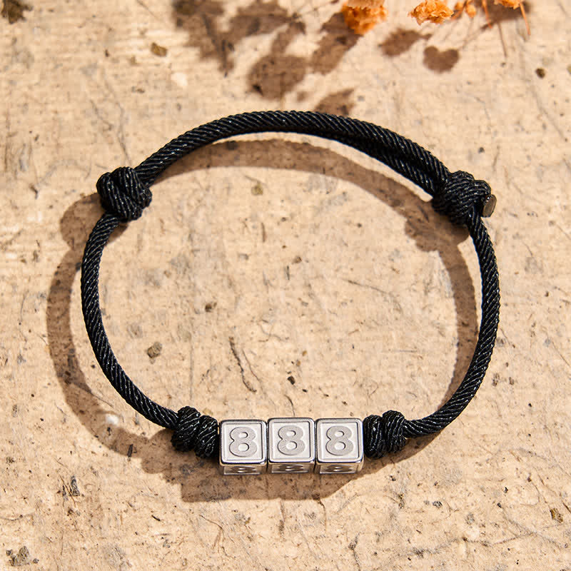 Buddha Stones チタン鋼製 000-999 エンジェルナンバー 調節可能 ブラックストリング フェイスブレスレット - 黒ロープ（手首周り：15～23cm） - 888 - image 25