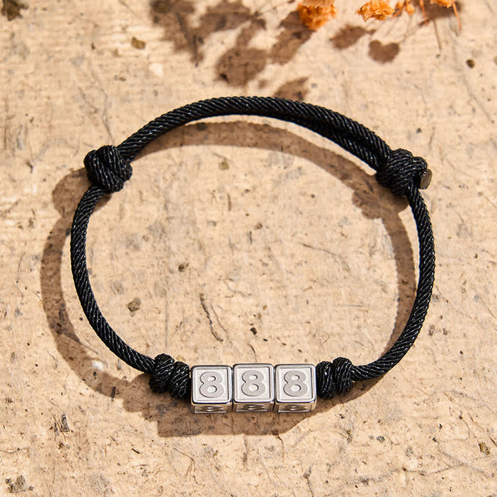 Buddha Stones チタン鋼製 000-999 エンジェルナンバー 調節可能 ブラックストリング フェイスブレスレット - 黒ロープ（手首周り：15～23cm） - 888 - image 25
