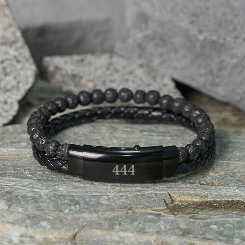 Buddha Stones 溶岩石エンジェルナンバーダブルラップレザーブレスレット - image 24