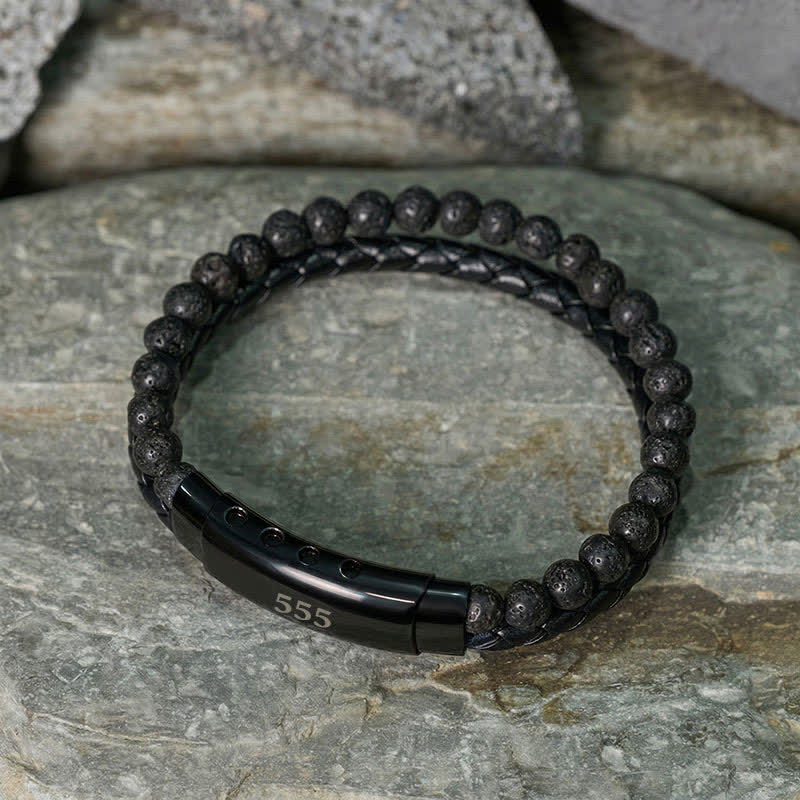 Buddha Stones 溶岩石エンジェルナンバーダブルラップレザーブレスレット - image 29