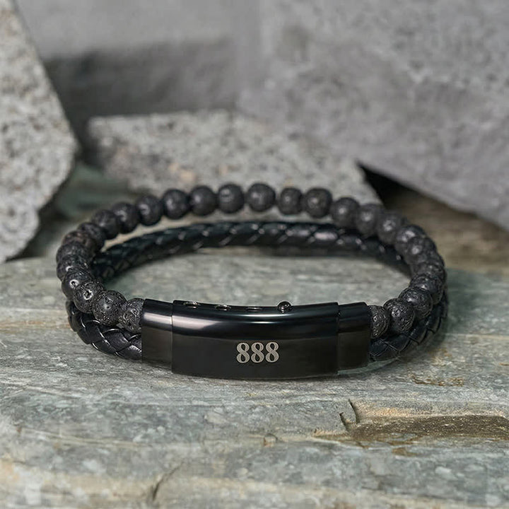 Buddha Stones 溶岩石エンジェルナンバーダブルラップレザーブレスレット - image 1