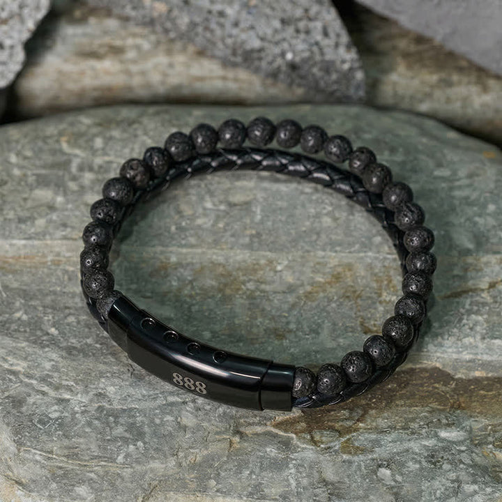 Buddha Stones 溶岩石エンジェルナンバーダブルラップレザーブレスレット - image 2