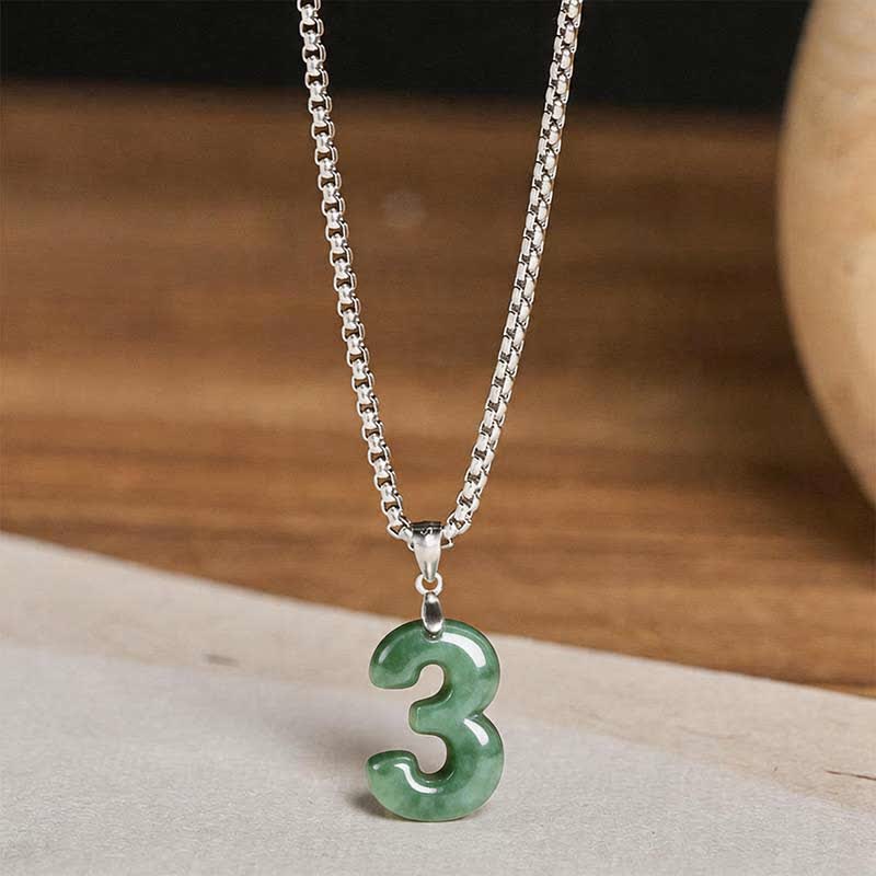 Buddha Stones 天然の0～9のエンジェルナンバージェイドチタン鋼チェーン豊かさネックレスペンダント - image 15