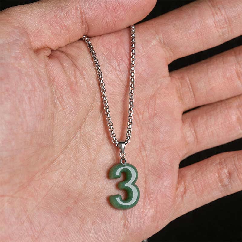 Buddha Stones 天然の0～9のエンジェルナンバージェイドチタン鋼チェーン豊かさネックレスペンダント - image 17