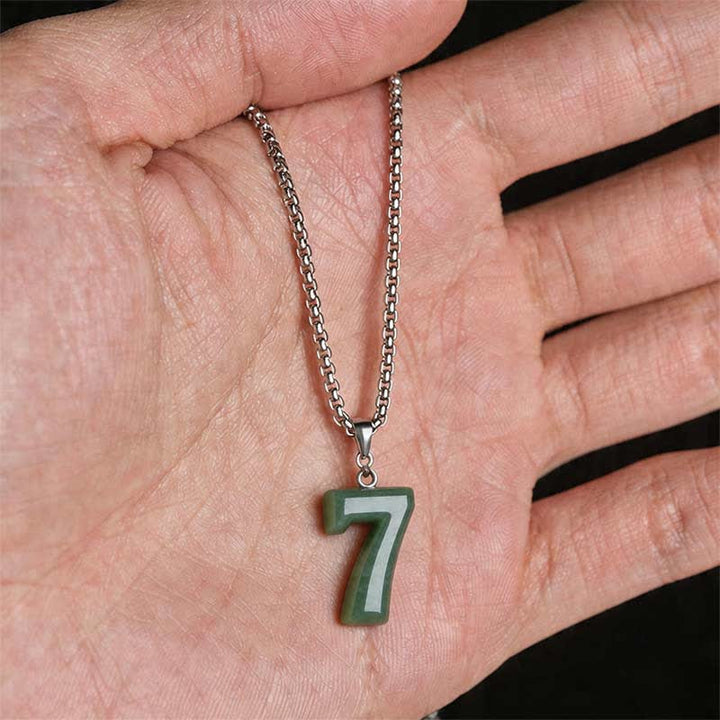 Buddha Stones 天然の0～9のエンジェルナンバージェイドチタン鋼チェーン豊かさネックレスペンダント - image 33