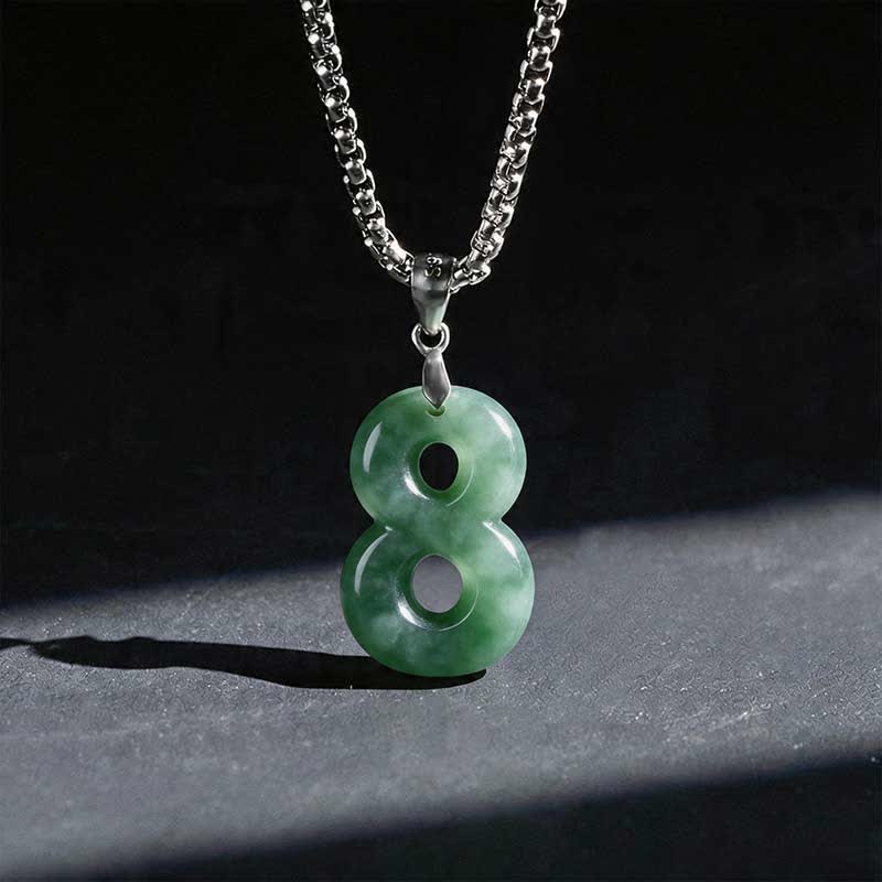 Buddha Stones 天然の0～9のエンジェルナンバージェイドチタン鋼チェーン豊かさネックレスペンダント - 8 - image 34